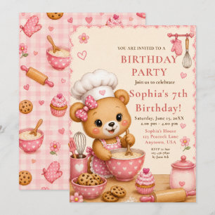 Invitación Cumpleaños 7 del Oso de Repostería Rosa