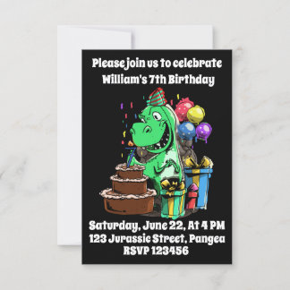 Invitación Cumpleaños 7, Dinosaurio, Cumple, Para Niños