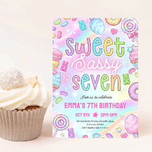 Invitación Cumpleaños 7 Neon Glow Sweet Sassy