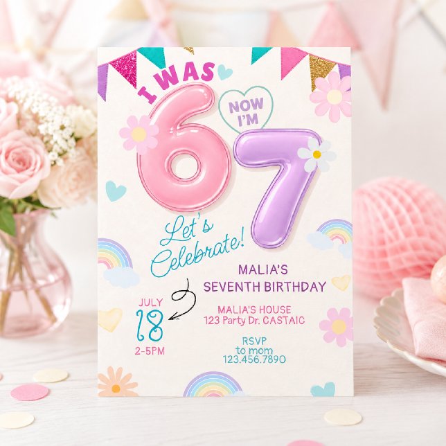 Invitación Cumpleaños 7 Pastel Arcoíris Niña De 6 A 7 Años (Subido por el creador)