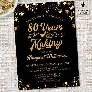 Invitación Cumpleaños 80 años en hacer estrellas de oro negra
