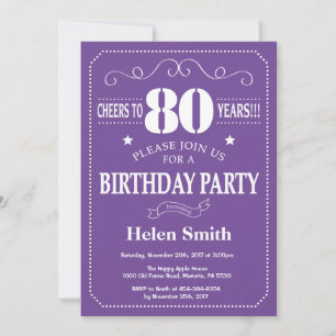 Invitación Cumpleaños 80 Años Púrpura y Blanco