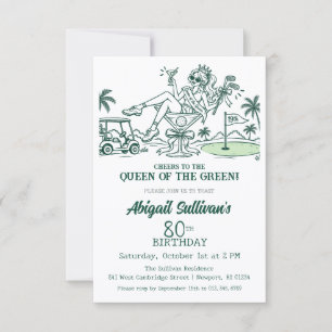 Invitación Cumpleaños 80 asequible Reina del Golf Verde