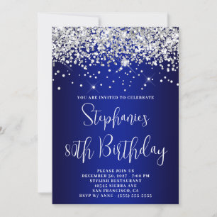 Invitación Cumpleaños 80 azul marino gradiente azul real bril