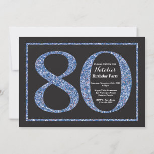 Invitación Cumpleaños 80 Azul Pizarra Brillante