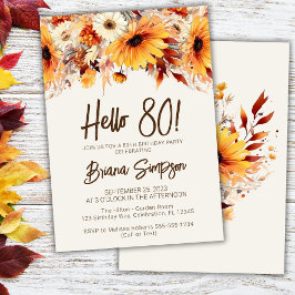 Invitación Cumpleaños 80 beige floral de otoño