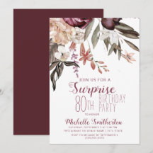 Cumpleaños 80 Boho Floral Borgoña Vintage
