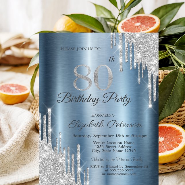 Invitación Cumpleaños 80 Brillantes con Destellos de Plata (Subido por el creador)
