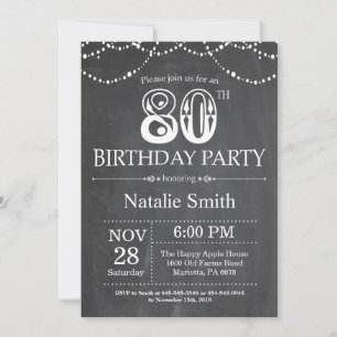 Invitación Cumpleaños 80 Chalkboard Luces de Cuerd