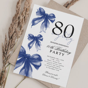 Invitación Cumpleaños 80 Coquette Acuarela Azul Marino