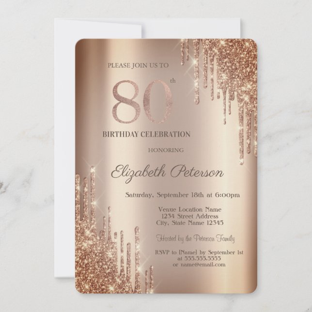 Invitación Cumpleaños 80 de Cooper Glitter Drips (Anverso)