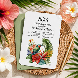 Invitación Cumpleaños 80 de Flor Tropical Colibrí