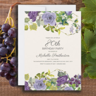 Invitación Cumpleaños 80 de Flores Purple Verde