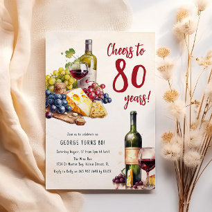 Invitación Cumpleaños 80 de Queso y Vino para Adultos
