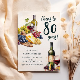 Invitación Cumpleaños 80 de Queso y Vino para Adultos Charcut