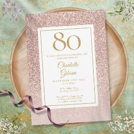 Invitación Cumpleaños 80 Elegante Brillo Dorado Rosa