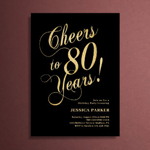 Invitación Cumpleaños 80 Elegante de Oro y Negro