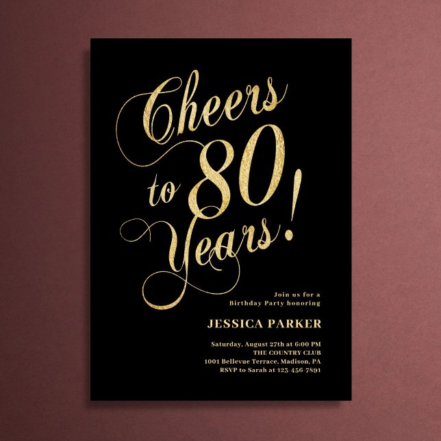 Invitación Cumpleaños 80 Elegante de Oro y Negro (Subido por el creador)