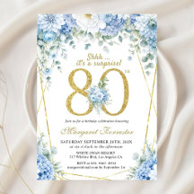 Cumpleaños 80 elegante Dusty Blue Floral marco dor