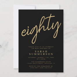 Invitación Cumpleaños 80 elegante en negro y dorado