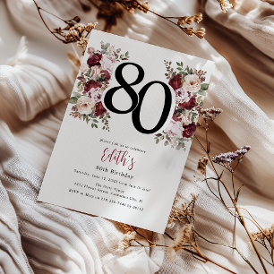 Invitación Cumpleaños 80 Elegante Floral