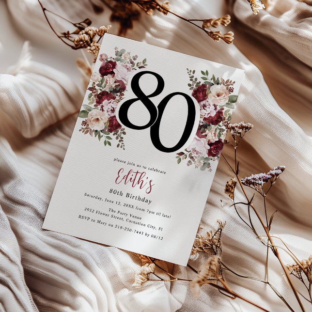 Invitación Cumpleaños 80 Elegante Floral (Subido por el creador)