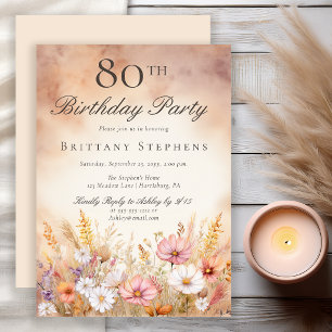 Invitación Cumpleaños 80 Elegante Prado de Flores Silvestres