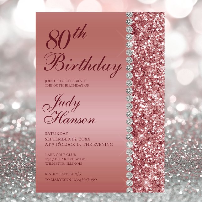 Invitación Cumpleaños 80 Elegante Rosa Dorado (Subido por el creador)