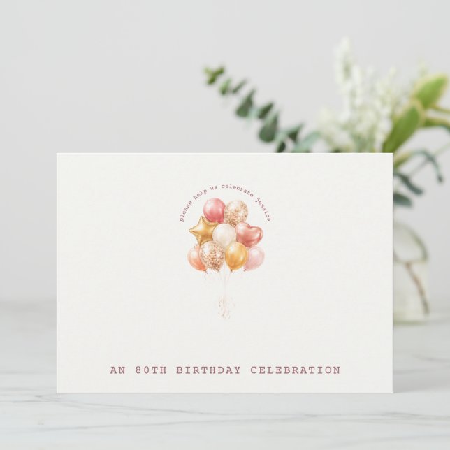 Invitación Cumpleaños 80 elegante y suave (Anverso de pie)