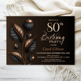 Invitación Cumpleaños 80 Estilizado con Eucalipto Negro y Cob