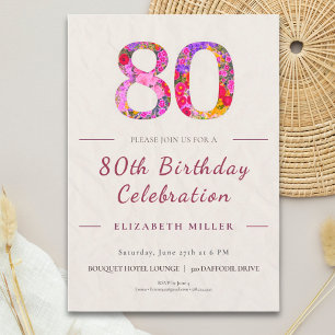Invitación Cumpleaños 80 Floral - Celebración Elegante