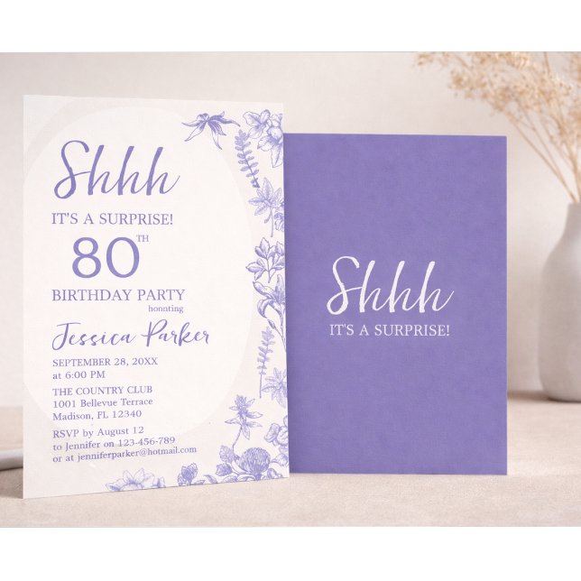 Invitación Cumpleaños 80 Floral Lavanda Azul (Subido por el creador)