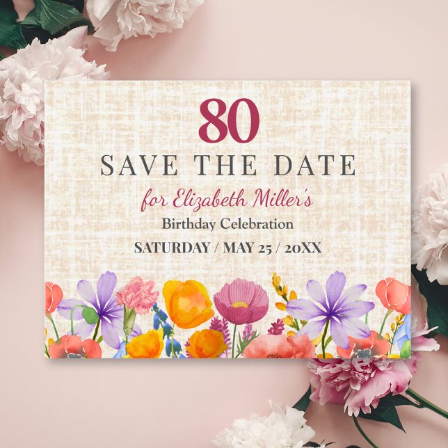 Invitación Cumpleaños 80 Floral - Salva la Fecha - Fiesta en  (Subido por el creador)