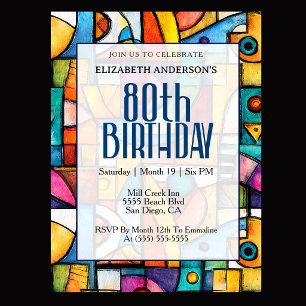 Invitación Cumpleaños 80 Modernista Cubista