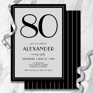 Invitación Cumpleaños 80 Moderno Minimalista Hombre Negro Gri