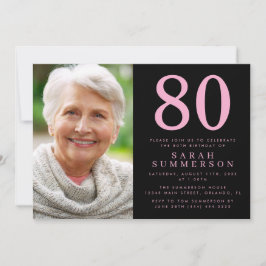 Invitación Cumpleaños 80 Moderno Rosa y Negro Foto