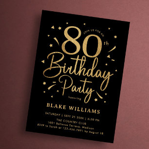 Invitación Cumpleaños 80 negro oro