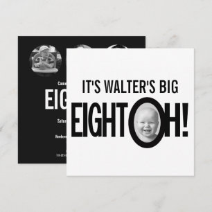 Invitación Cumpleaños 80 ochenta foto mono blanco negro