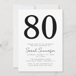 Invitación Cumpleaños 80 ochenta moderno script negro blanco