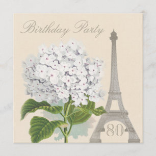 Invitación Cumpleaños 80 Paris Vintage White Hydrangea Flor
