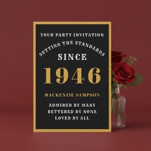 Invitación Cumpleaños 80 Personalizado 1946 Elegante Negro Do