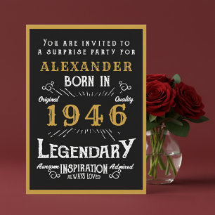 Invitación Cumpleaños 80 personalizado 1946 Leyenda Negra Dor