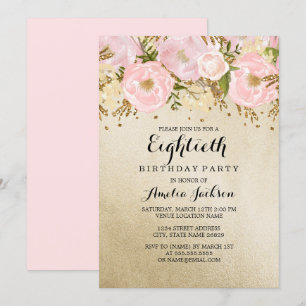 Invitación Cumpleaños 80 Pretty Blush Gold Pink Floral