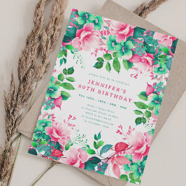 Invitación Cumpleaños 80 Primavera Verano Aquarela Floral