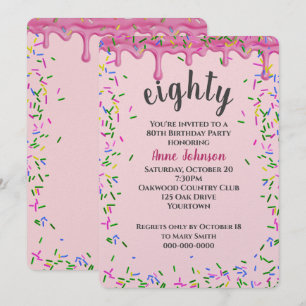 Invitación Cumpleaños 80 Rosa Glaseado Y Purpurina