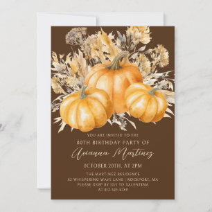 Invitación Cumpleaños 80 Rustico Boho Calabaza Foliaje de Oto