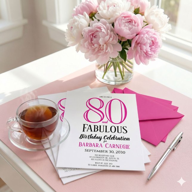 Invitación Cumpleaños 80 Script Rosa Negro 80 (Subido por el creador)