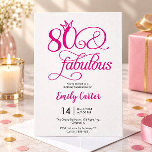 Invitación Cumpleaños 80 Script Rosa Ochenta y Fabuloso
