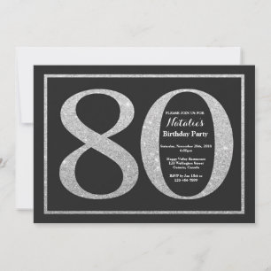 Invitación Cumpleaños 80 Silver Glitter Pizarra