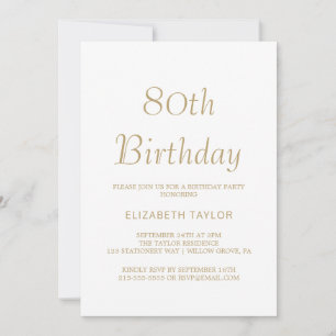 Invitación Cumpleaños 80 Sofisticada Caligrafía en Oro